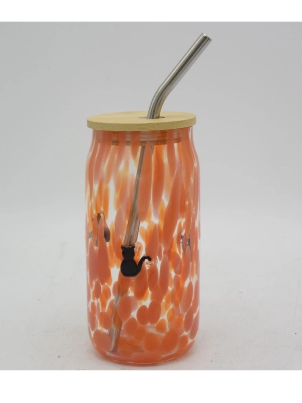 Anthropologie Mystic Confetti Black Cat Glass Tumbler Orange Halloween